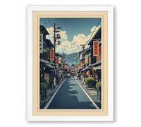 Japanese Street at Noon Japandi Framed Wall Art Print A2 (59.4×42cm) White, Wall Decor for Living Room, Bedroom, Office & Home, Ready to Hang, Art Gift
