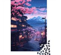 Japanese Street Sakura 1000-Piece Puzzle for Adults, 38x26cm/1000pcs, Clean White Cardboard for Sorting; to Complete Gradually over A Weekend