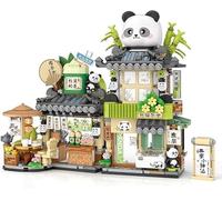 Japanese Street View City Cafe Building Kit, 860 PCS Coffee Shop Modular House Building Set, Openable Panda Construction Tea Shop Model for Boys Girls