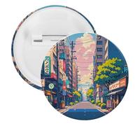 Japanese Streets Badge Metal Round Pins, Lightweight Brooch for Backpack, Fashion Button Pins Badge for Shirts, Jackets, Shawl Coat, Unisex, 20PCS, Tinplate, metal round pins