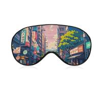 Japanese Streets Sleep Mask with Adjustable Strap, Breathable Sleep Masks for Women Men, Soft Eye Mask for Side Sleepers, Travel, Office Nap, Airplane & Blocking Light