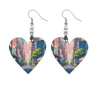 Japanese Streets Wooden Earrings for Women, Vintage Elegant Wood Jewelry, Lightweight Earrings for Wedding, Party, Everyday Jewelry Gift, Love, Wood, wood