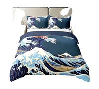 Japanese Style 100% Cotton Duvet Cover Single for Boys Girls,the Great Wave Bedding Set for Kids,Traditional Moon Bed Set,Vintage Maple Quilt Cover with 1 pillowcase Breathable