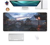 Japanese Style Ancient Pavilion Sky Mountains Extended Desk Pad Mouse Pad,Stitched Edges Non-Slip Rubber Base XL Mouse Mat Desk Mat for Office Home Work Mousepad(27.5X11.8 Inch)
