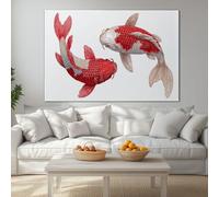 Japanese Style Animal Koi Modern Framed Canvas Wall Art 90L x 60W cm, White Large Giclee Prints Ready to Hang for Living Room Bedroom Office Decor - Wrapped Wood Frame