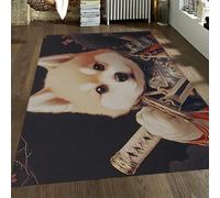 Japanese Style Area Rugs 100x200cm Area Rug Washable Soft Non Slip Carpet Cute Anthropomorphic Shiba Inu Samurai Art Pattern Rugs for Lounge Indoor Outdoor