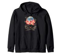 Japanese Style Art Lotus Mountain Flower Gardening Zip Hoodie