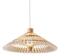 Japanese Style Bamboo Pendant Light, Retro Wicker Chaner with Rattan Weave Shade, Hanging Ceiling Lighting Fixture for Dining Room, Farmhouse, and Tatami Decor