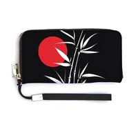 Japanese-Style Bamboo Red Sun PU Leather Clutch Long Bifold Wallet, Coin Purse Credit Pass Case, Durable Card-Holder Money Storage for Women Men