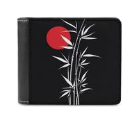 Japanese-Style Bamboo Red Sun Soft PU Leather Bifold Wallet, Coin Purse Credit Pass Case, Durable Card-Holder Slim Billfold for Men Woman Money Storage