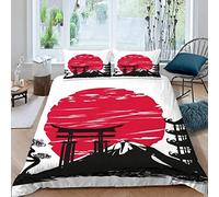 Japanese Style Bedding Sets Double Size Soft Microfiber Personalised Bedding Japanese Ink Hand-painted Art 3D Double Bed 3 Pieces Small Double Duvet Cover with Zipper Quilt Cover Anti-Allergic