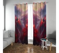 Japanese Style Blackout Curtains Crimson Red Mountain River Print Thermal Window Drapes for Living Room Kitchen Romantic Aesthetics Decor 2 Panels (each W52xL63in)