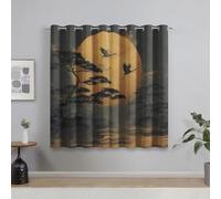 Japanese Style Blackout Curtains for Living Room, Asian Oriental Pine Tree Crane Curtains Bedroom Home Decor, Thermal Eyelet Window Drapes, 2 Panels 84 Drop, 52x84 (W x L) Q-D13