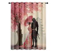 Japanese Style Blackout Curtains, Geisha Samurai Pattern Eyelet Thermal Insulated Drapes for Bedroom & Living Room, Width 66" x Drop 72" 2 Panels