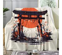 Japanese Style Blankets, Cherry Blossom Fleece Blanket for Bed, Torii Throw Blanket Double Size, Soft Fluffy Cosy Flannel Blanket, Throws for Sofas Twin 150x200 cm - H-875