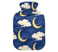 Japanese Style Blue Moon hot-Water Bottle with Soft Cover, 1L hot Water Bag for Hot and Cold Therapies, Tummy Warmer, Bolsa Caliente para Dolores Menstrual