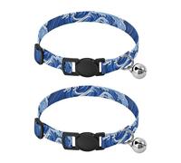 Japanese-style Blue Wave Ukiyo-e Small Breed Dog Collar Release Buckle Female Dog Collars 2 Pack