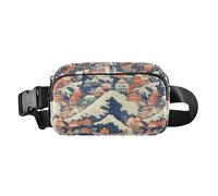 Japanese Style Buildings Waves Fashion Fanny Pack Waist Bag for Women Men Small Crossbody Passport Bag with Adjustable Strap for Cycling Hiking Gym