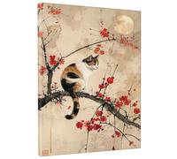 Japanese Style Canvas Wall Art, Beige Calico Cat Poster Prints, Moon Wall Art Home Aesthetic Decor For Living Room, Bedroom, Bathroom, Festival,Unframed 8x12 Inch
