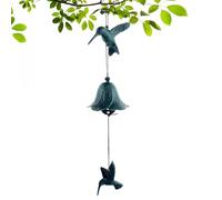 Japanese Style Cast Iron Chime - Hummingbird Bird Mysterious South America | Temple Style Total Length 42 cm | Ideal Yard Decor Balcony Chime, Metal Iron + Aluminium