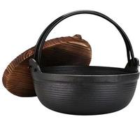 Japanese Style Cast Iron Sukiyaki Pot Shabu Shabu Hot Pot Sukiyaki Nabe Pan with Wooden Lid and Single Handle Home Kitchen Camping Induction Cookware