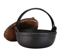 Japanese Style Cast Iron Sukiyaki Pot Shabu Shabu Hot Pot Sukiyaki Pan with Wooden Lid and Single Handle Home Kitchen Camping Induction Cookware