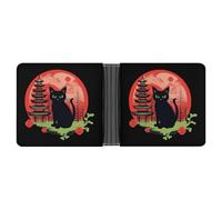 Japanese Style Cat Flowers Bifold Wallet Slim Minimalist Front Pocket with Card Slots for Women Men