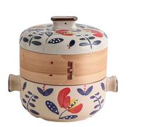Japanese Style Ceramic Casserole with Steamer, Non-Stick High Temp Resistant Stew & Steam Pot, Multi-Purpose Ceramic Cookware for Home Kitchen Cooking(1.5L)