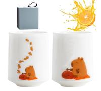 Japanese Style Ceramic Tea Set, Japanese Ceramic Tea Cups, Hand Painted Tea Cups with Capybara Pattern, Microwavable Tea Cup Set Reduces Spillage for