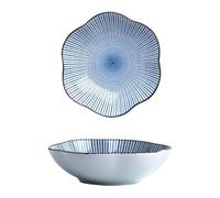 Japanese Style Ceramic Wavy Bowl Crockery Stripe Dinnerware Tableware Accessory Serving Rice Noodles Sushi Tableware Accessories (7.25" Bowl)