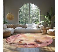 Japanese Style Cherry Blossoms Round Welcome Door Mat Spring Park Bird Pattern Lowpile Soft Circle Carpet for Dining Room Playrom 180 cm