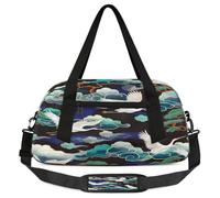 Japanese Style Cloud Cranes Kids Duffle Bag, Small Lightweight Travel Sports Bag for Boys Girls, Overnight Weekender Tote, Gym Carry On Bag for School Sports Sleepover