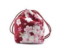 Japanese Style Cosmetic Bag Red Drawstring Pouch Portable Fabric | Elegant Fine Workmanship, Lightweight Storage Mirror Gift Giving, Cherry Blossom Inspired Accessory for Daily Carry