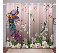 Japanese Style Curtains - Girls & Women Plum Blossom & Crane Peacock Feather Floral Romantic Luxury Theme Curtain Panels, W66*L72