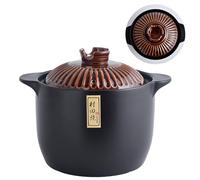 Japanese Style Donabe Earthenware Clay Pot, Round Porcelain Cooking Hot Pot with Lid And Handle, Ceramic Casserole, Soup for Home Restaurant Kitchen,2.5L