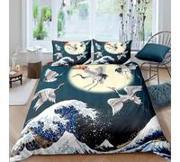 Japanese Style Duvet Cover Double Red-Crowned Crane Print Bedding Set 3D Print Soft Microfiber Quilt Covers 200x200 cm with Zipper Closure and 2 Pillowcases 50x75 cm for Adults F.3460
