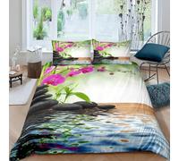 Japanese Style Duvet Cover Set Double Reversible Quilt Cover 155x220 cm Orchid Pebbles Bedding Sets Ultra Soft 3D Comforter Covers Comfy Easy Care Non Iron Bed Set M/8505
