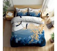 Japanese Style Duvet Cover Set Single Size Cherry Blossoms Mountain Bird Quilt Cover 135x200 cm 3D Reversible Bedding with Pillowcase Zipper Closure Soft Easy Care Comforter Covers Set a.4397