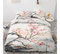 Japanese Style Emperor Size Duvet Cover Set 290x235 cm Ink Cherry Blossoms Quilt Cover 3D Reversible Bedding with Pillowcases Zipper Closure Soft Easy Care Comforter Covers Set a.2666