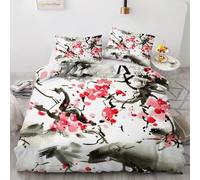 Japanese Style Emperor Size Duvet Cover Set 290x235 cm Watercolor Cherry Blossoms Quilt Cover 3D Reversible Bedding with Pillowcases Zipper Closure Soft Easy Care Comforter Covers Set a.839