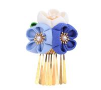 Japanese Style Flower Blue Hair Clip Clip Tassels Cloth | Performance and Tourism, Easy to Clip, Sweet Elegant Look, Suited to Hanfu or Kimono Wear