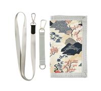 Japanese Style Flower Trees Mountain pocket wallets for credit cards pop minimalist wallet with lanyard, japanese style flower trees mountain, One Size, Fashion