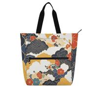 Japanese Style Flowers Clouds Book Bag Art Tote Bag for Kids Boys Girls, Gothic Waterproof Child Book Tote Resuable Grocery Bag Handbag for School Shopping Grocery Rainbow school