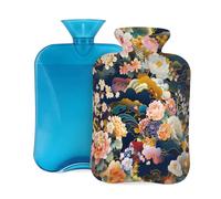 Japanese Style Flowers Hot Water Bottle with Cover, 2L Large Capacity Hot Water Bag for Hot Cold Compress, Hand Feet Warmer, Neck Shoulder Pain Relief