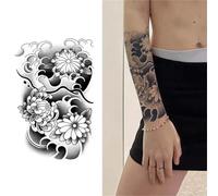 Japanese Style Half-Sleeve Flower Waterproof Temporary Tattoo, Lasting 1-2 Weeks, Realistic Semi-Permanent Fake Tattoo