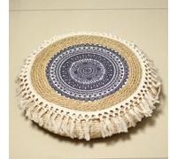 Japanese Style Handcrafted Eco-Friendly Breathable Padded Knitted Straw Flat Seat Cushion Round Woven Floor Pillow Natural Handmade Pouf Mat Ottoman Footstool for Meditation(1 Item（50×10cm）,2#)