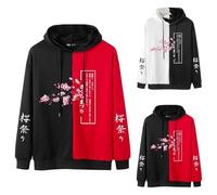 Japanese Style Hoodies Mens Japanese Pullover Hoodie Letter Printed Hooded Sweatshirt Sakura Graphic Pullovers Cherry Blossom Festival Sweater Harajuku Aesthetic Sweatshirt For Men Women