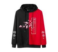 Japanese Style Hoodies Mens Japanese Pullover Hoodies Letter Printed Hooded Sweatshirt Sakura Graphic Pullovers Cherry Blossom Festival Sweater Harajuku Aesthetic Sweatshirt For Men Women Red