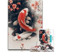 Japanese Style Koi Jigsaw Puzzles for Adults 1000 Pieces,Stress Reliever Difficult Challenge Suitable for Desktop Decoration (50x75cm)