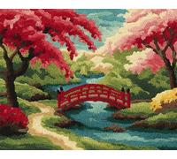 Japanese style Latch Hook Rug Kits,Spring cherry blossom tree park,DIY Crochet Rug Making Kit for Adults Kids,3D Cross Stitch Carpet Embroidery Needlework Crocheting for Home Decor,60x90cm